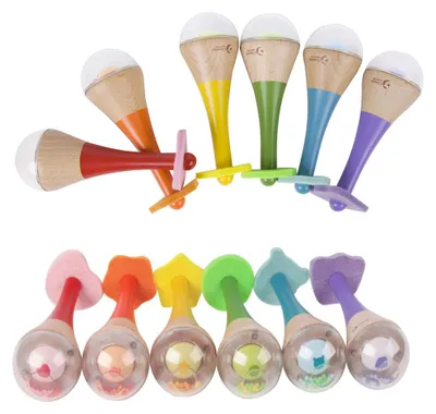 Produktbild von CLASSIC WORLD 2-in-1-Rassel – Regenbogen-Marakas aus Holz, 1 Stück