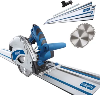 Produktbild von Scheppach Tauchsäge PL55 SE inkl. 2x 700mm Schiene & Zubehör + 2. Sägeblatt 48Z | 1200 W | 55 mm Schnitttiefe | Stufenloser Schwenkbereich bis 45°