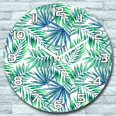 Produktbild von Wanduhr aus Glas Rund fi 30 Palmblätter Exotisch Quarz Deko Wohnzimmer Büro