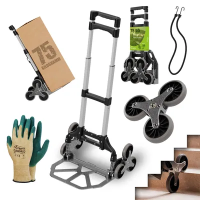 Produktbild von TroniTechnik® Sackkarre Handkarre klappbar, Transportkarre bis 75kg, Klappwagen für Treppen - Sternrad, höhenverstellbar
