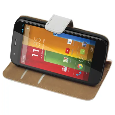 Produktbild von PhoneNatic Kunst-Lederhülle kompatibel mit Motorola Moto G - Wallet weiß + 2 Schutzfolien