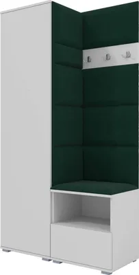 Produktbild von Garderoben-Set Nela I, Polstergarderobe mit Schuhschrank, Dielenmöbel-Set (Farbe: Weiß + Trinity 28 (Flaschengrün))