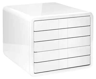 Produktbild von Schubladenbox i-BOX, Schreibtischbox mit 5 Schubladen für Formate bis A4/C4, moderne Designbox für Ordnung am Schreibtisch, weiß