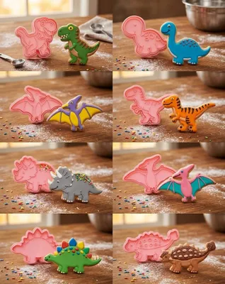 Produktbild von GKA 4 Stück Dinosaurier Ausstechform Dino Stempel Ausstecher Plätzchenausstecher Keksausstecher Plätzchen Kekse