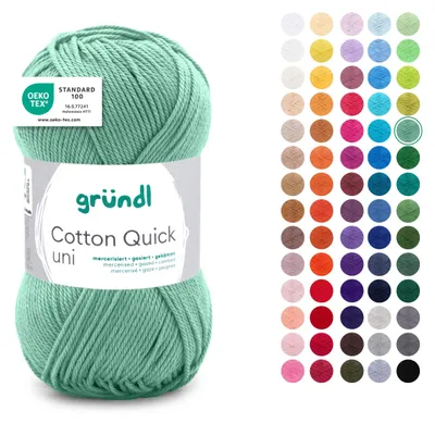 Produktbild von Gründl Wolle Baumwolle Quick uni - dünne Wolle zum Häkeln - Strickgarn - Häkelgarn - Glänzend und hautfreundlich - 100% Baumwolle - 1 Knäuel 50 g / 125 m