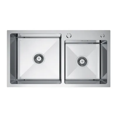 Produktbild von VBChome Küchenspüle 78×45 cm Edelstahl Stahlfarbe – 2 Becken Spülbecken Doppelspülbecken Tiefe 21 cm Mindestunterschrank 80 cm