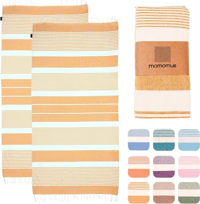 Zdjęcie produktu dla Zestaw ręczników plażowych, 2 sztuki, 100% bawełna, 90 x 180 cm, z frędzlami, idealne do sauny i basenu