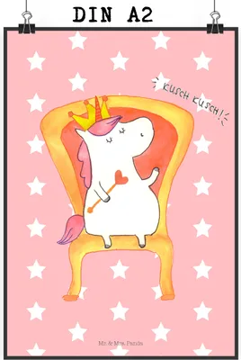Produktbild von Mr. & Mrs. Panda Bild Einhorn Prinzessin DIN A2 - Rot Pastell - Geschenk, Geburtstagsgeschenk, Geburtstag, Wanddekoration, Unicorn, Monat, Deko, Wandbild, drucke