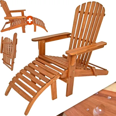 Image de Casaria Chaise longue transat Adirondack en bois d'acacia avec repose-pieds Bain de soleil Siège de jardin pliable Extérieur balcon terrasse