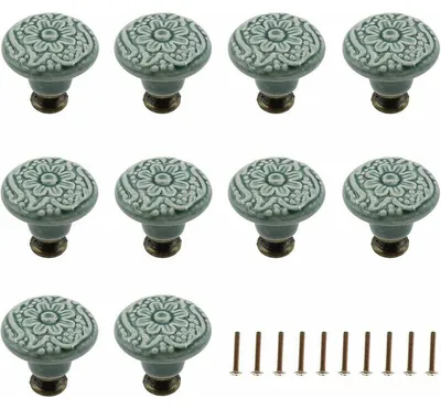 Produktbild von Set mit 10 Keramikknöpfen (grün), Schrankgriff, Türgriff, Möbelgriff