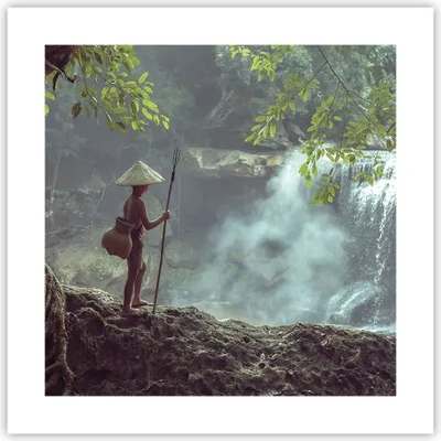 Produktbild von Poster - Poster ohne Rahmen - Asien Junge Wasserfall - 40x40 cm - Wand Bild - Wanddeko - Wandbilder - Kunstposter - Wandposter - Bilder - Kunstdruck - Wanddekoration - Wandbild - P2XAC40x40-4307