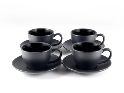 Produktbild von Hanseküche Cappuccino Tassen 4er Set (180 ml) aus Steingut - Hochwertige und dickwandige Kaffeetassen mit Untertassen