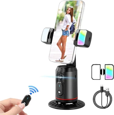 Produktbild von Smartphone Gimbal Stabilisator - Selfie-Stick Stativ - KI Gesichtsverfolgung - 360° Rotation - Ohne App - Fernbedienung - Schwarz