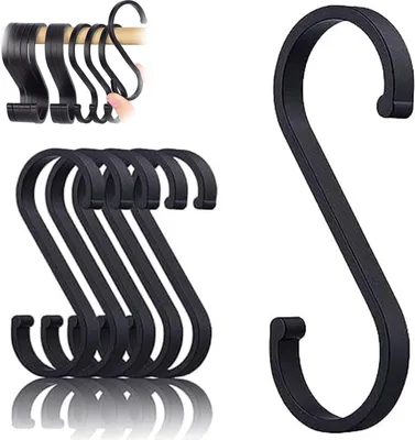 Produktbild von Lunpog 10 Stück S-Haken aus Aluminium, Platzsparende Aufhänger für Küche, Bad und Schlafzimmer, Starke S-förmige Haken für Garderobe & Büro (Schwarz)