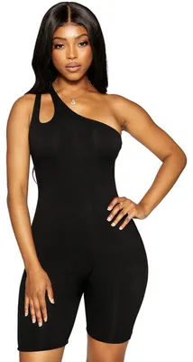 Produktbild von XFSRG Sport Jumpsuit Damen One Shoulder mit Cut Out Bodycon Jumpsuit Figurbetonter Einteiler Workout Bodysuit Nahtloser Overall Kurzer Einteiler für Fitness Yoga Freizeit (M)