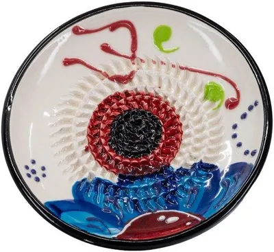 Obrázek produktu pro Keramický strouhák/kráječ, ručně vyřezávaný a ručně malovaný, bílý s modrými květy, 12 cm, ideální na česnek, parmazán a mnoho dalšího, ruční výroba ze Španělska.