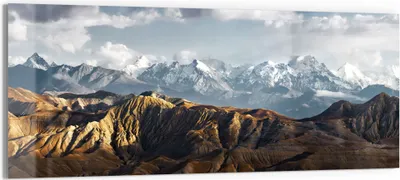 Produktbild von DEQORI Glasbild Echtglas 125x50 cm 'Bergkettenpanorama' Wandbild Bild modern Deko