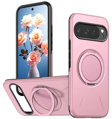 Obrázek produktu pro Magnetický kryt pro Google Pixel 11 /Pixel 11 Pro, Nárazuvzdorné pouzdro s kroužkem a stojánkem, TPU + PC obal Růžová