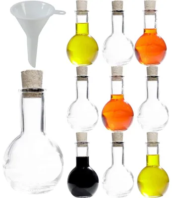 10 Glaskaraffen 100 ml mit Korkverschluss + Trichter