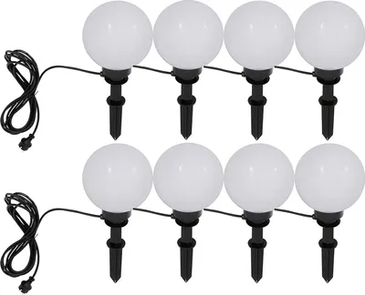 Produktbild von 8er Set Gartenkugel weiß 200mm inkl. LED Leuchtmittel