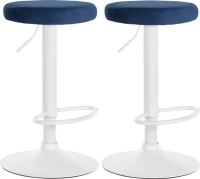 Produktbild von CLP 2er Set Barhocker Ponte Samt höhenverstellbar und drehbar blau Material Gestell Metall matt weiss