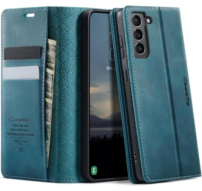 Produktbild von Handyhülle Klapphülle für Samsung Galaxy S21 5G Blaugrün Kunstleder RFID Kartenfach Standfunktion