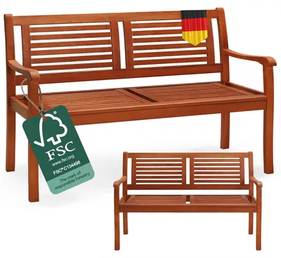Produktbild von CASARIA® Gartenbank Wetterfest Holz FSC®-zertifiziert 320kg Belastbar 2-Sitzer Armlehne Rückenlehne 120x56cm Garten Balkon Holzbank Eukalyptus Braun