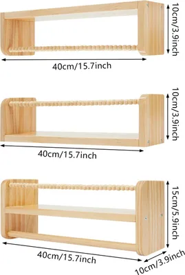 Obrázek produktu pro Nástěnné knihovny pro děti – sada 3 závěsných polic – borovicové dřevo – montáž na zeď – k vlastní montáži – na knihy a hračky – přírodní dřevo