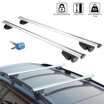 Image de Support de toit universel - Barres de toit en aluminium - Largeur : 118 cm - Capacité de charge : 90 kg - Traverse réglable avec serrure - Adapté aux SUV et aux berlines - Argenté