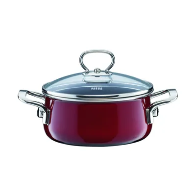 Produktbild von Riess Kasserolle mit Glasdeckel Ø24cm 4 Liter Emaille Nouvelle Rosso extra stark