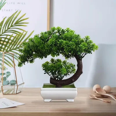 Produktbild von Kunstpflanze Bonsai 25 cm, wasserdicht, langlebiges PVC, für Innen, grüne Dekoration
