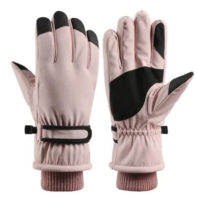 Produktbild von Frauen wasserdichte Winter warme Handschuhe Skifahren Radfahren Reiten Touchscreen Fäustlinge, Pink