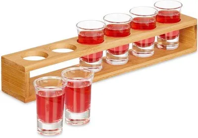 Produktbild von Famanu Shotgläser Set mit Bambus Halter - 6 Stück - 4 cl