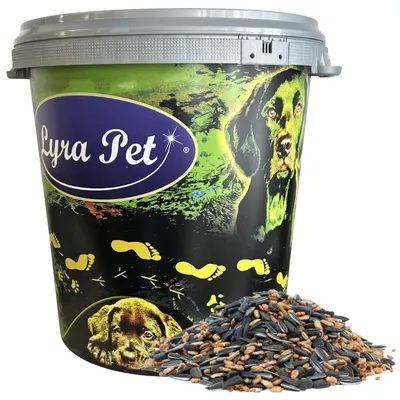 Produktbild von 10 kg Lyra Pet® Streufutter aus der ALB-MÜHLE Protein-Mix in 30 L Tonne