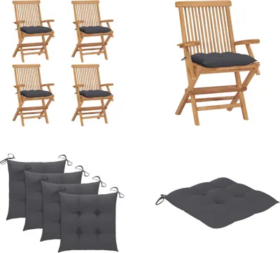 Produktbild von vidaXL Gartenstühle mit Anthrazit Kissen 4 Stk. Massivholz Teak - Gartenstuhl - Gartenstühle - Gartenstuhl Holz - Gartenstuhl Massivholz