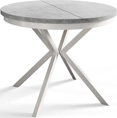 Produktbild von Runder Esszimmertisch BERG, ausziehbarer Tisch Durchmesser: 120 cm/200 cm, Wohnzimmertisch Farbe: Hellgrau, mit Metallbeinen in Farbe Weiß
