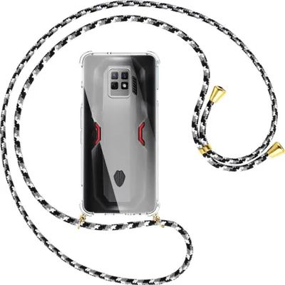 Produktbild von Handykette Backcover-Schutzhülle mit Band (Metall goldfarben) für ZTE nubia Red Magic 7 Pro (NX709J) - schwarz/grau/weiß