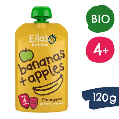 Productafbeelding van Ella's Kitchen Banaan en appel, knijpflesje voor baby's vanaf 4 maanden (120 gram)