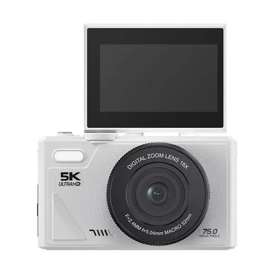 Zdjęcie produktu dla Kamera ZELURXX 5K, aparat cyfrowy 64 GB z obrotowym ekranem, 18-krotny zoom, 6400 W, WLAN, jakość HD, biały