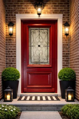 Immagine prodotto di Porta d'ingresso in legno con vetrata Canada Rosso Porpora, H.215xL.90 cm, lato tavolo P. dritto, GD MENUISERIES