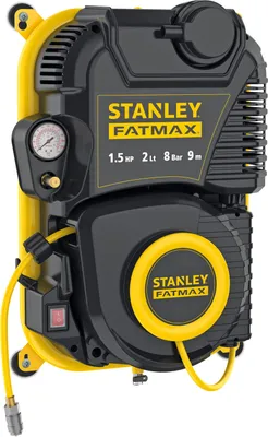 A Stanley Fatmax air compressor is shown against a white background.
