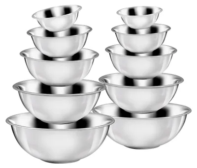 Produktbild von 10tlg. Schüsselset Edelstahl: Schüsselgrößen 16,20,24,28,32cm / Füllmengen: 700,1400,1700,3800,5500ml / 2x Schüsseln 16cm, 2x Schüsseln 20cm, 2x Schüsseln 24cm, 2x Schüsseln 28cm, 2x Schüsseln 32cm