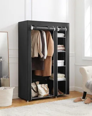 Produktbild von Famanu Stoffschrank mit Kleiderstange - Schwarz, 110 x 175 x 45 cm