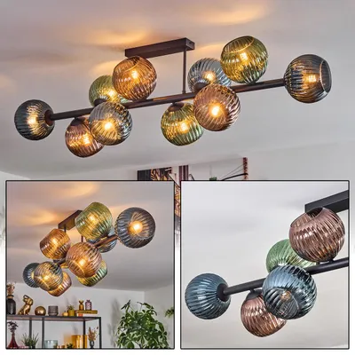 Produktbild von Fossobiubo Deckenlampe aus Metall/Riffelglas in Schwarz/Blau/Grün/Kupfer