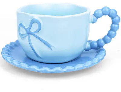 Immagine prodotto di Tazza da caffè in porcellana blu da 350 ml, con manico e piattino