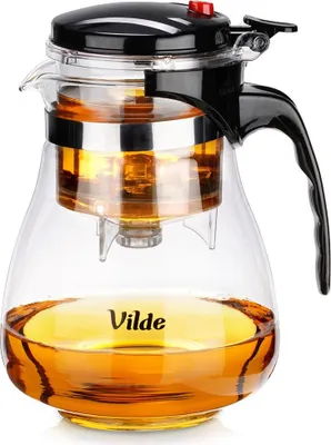 Produktbild von Vilde | Teekanne mit Siebeinsatz - Aus Glas - 1,6 L - Hitzebeständig - Mit Presssystem für Losen Tee - Isolierkanne Glas Modern