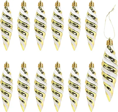 Productafbeelding van Glitter kerstboomhangers dennenboom - Set van 12 - Dennenappels Goud Kerstboomversiering Kerstballen