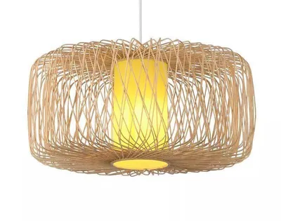 Image de Fine Asianliving Lampe à suspendre en bambou Lampe à suspendre faite à la main - Noelle D50xH30cm Lampe à suspendre Eclairage Bambou Abat-jour Tressé Lampe Animation Rotan