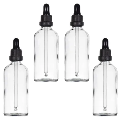 Obrázek produktu pro Solidchoice – Sada 4 průhledných skleněných lahviček s kapátkem, objem 100 ml