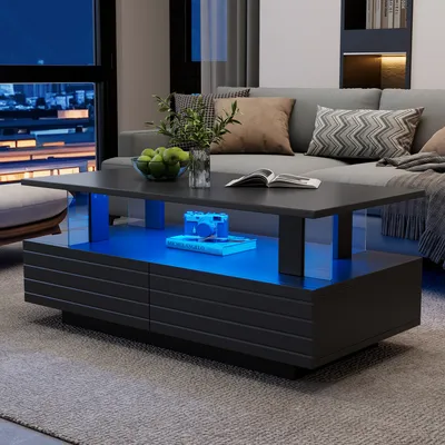 Produktbild von STILVORA Couchtisch LED-Beistelltisch mit Aufbewahrungsfunktion,Sofatisch mit Schublade&LED-Beleuchtung,mit Bluetooth-Handy-App-Steuerung,schwarz